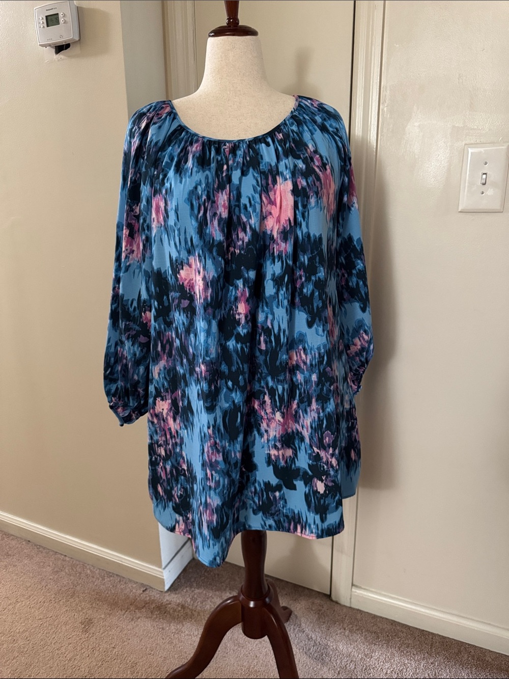 H&M Blue Floral-Print Women’s Blouse with Pink Accents